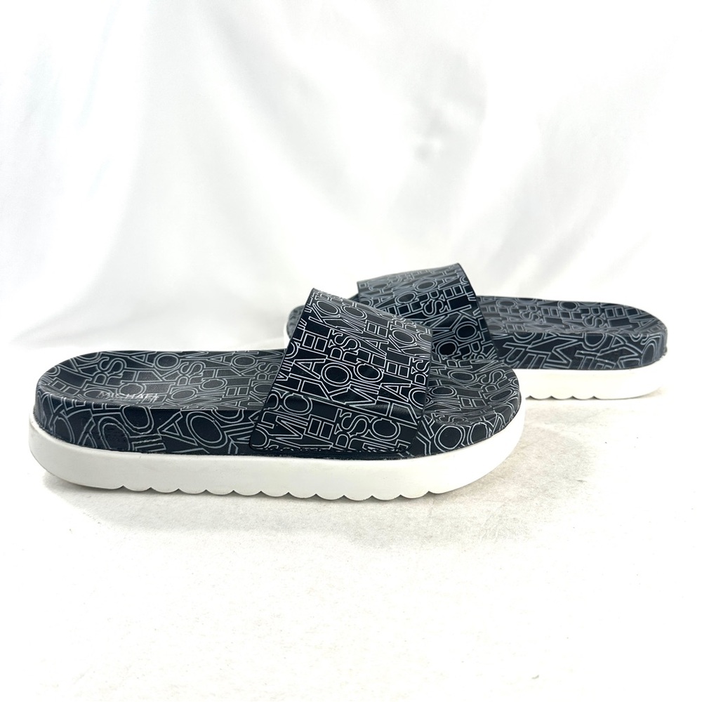 Michael Kors Women Size 9 Black White Logo PU Slide Sandal - Picture 7 of 9